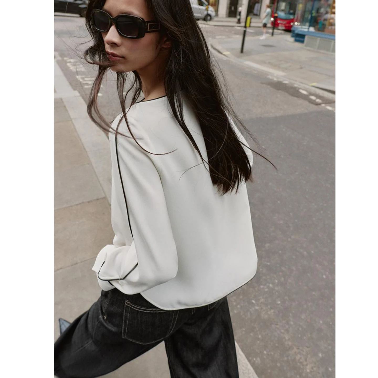 가을 신상 여성 루즈핏 롱 스웨터 컬러 블록 플리츠 캐주얼 슬리 폴리에스터 섬유 라운드 넥 레귤러 길이