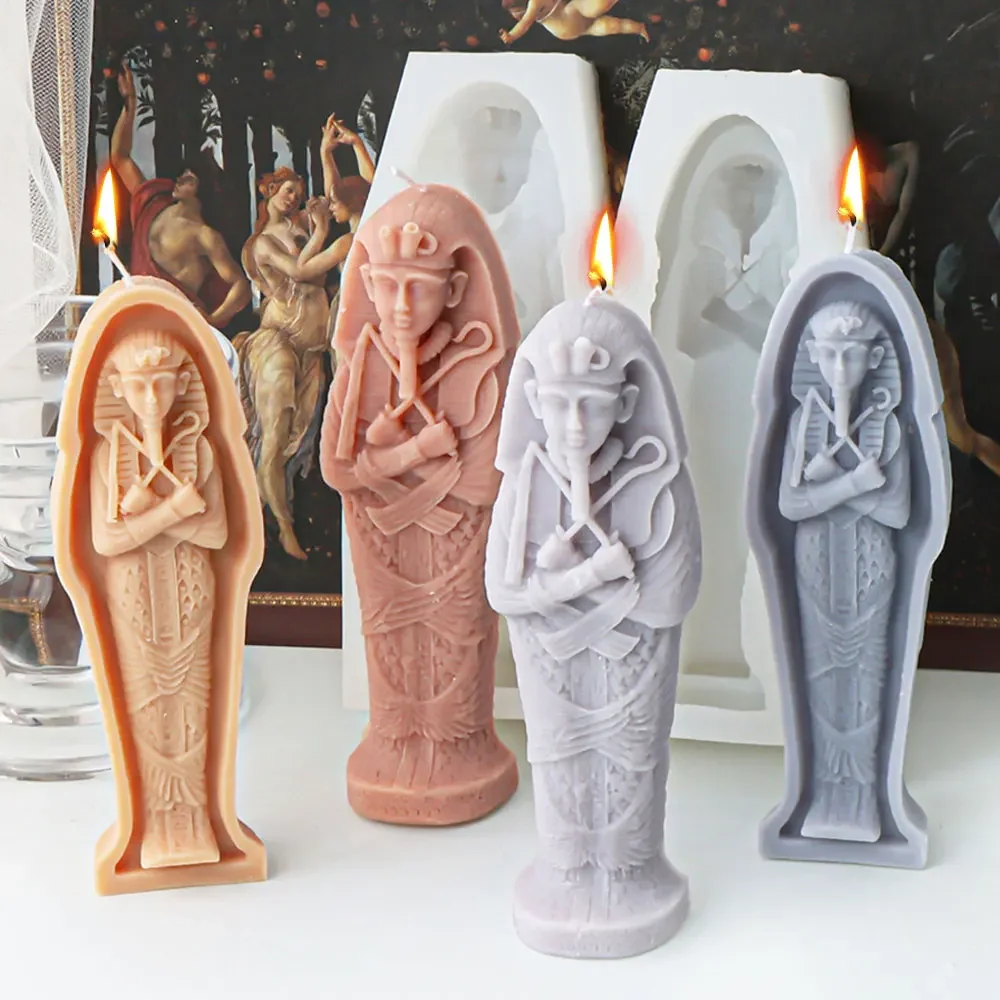 Egyptian Mummies Artist Silicone Moulds Stand Pharaoh Shape Candle Plaster Molds Festival Chocolate Halloween Party Resin Decor