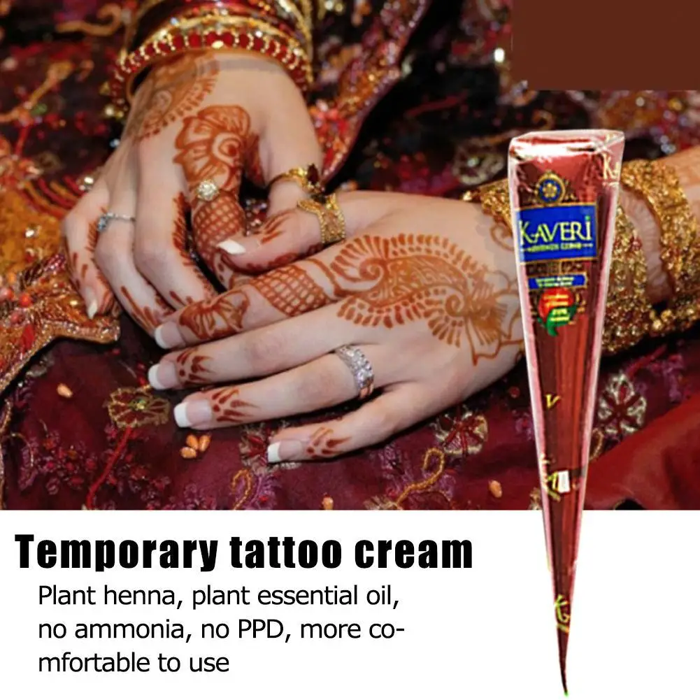 Henna india para mujer, cono de pasta de tatuaje, dibujo temporal, maquillaje corporal, crema artística, Color marrón, 25g