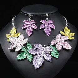 Color Maple Leaf Alloy Necklace Set Retro Leaves Necklace Earring Wedding Jewelry Set Valentine's Day Gift for Women Party