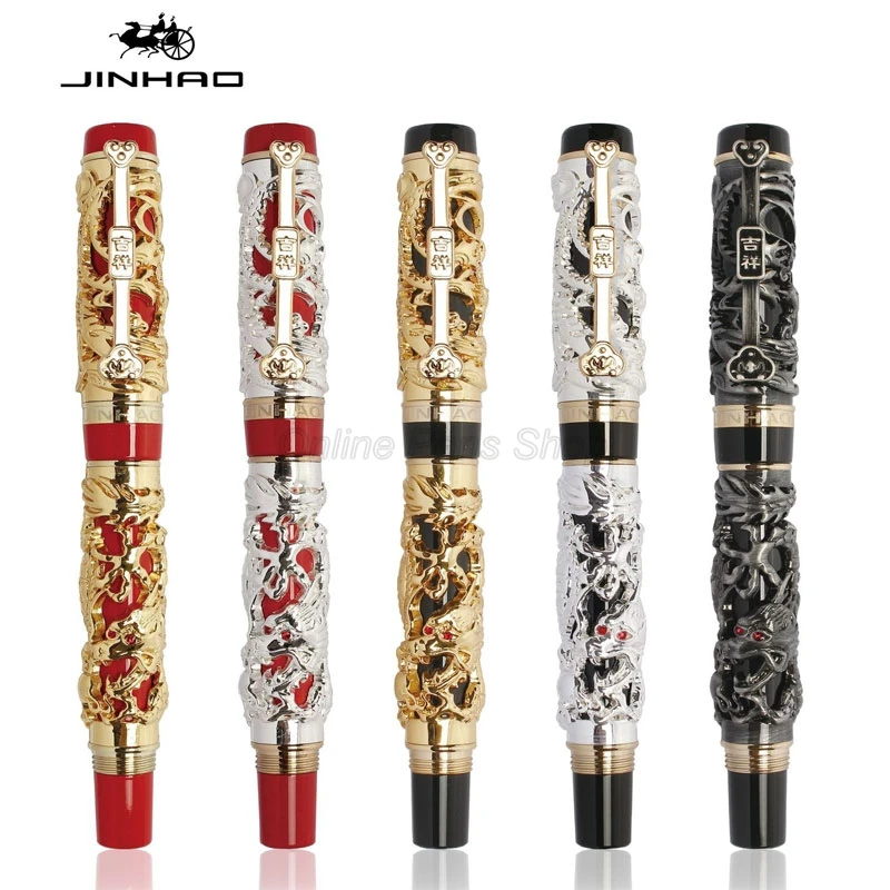 

Jinhao Vintage Brilliant Dragon And Phoenix Carving Embossing Medium Nib Heavy Fountain Pen Professional Office Stationery