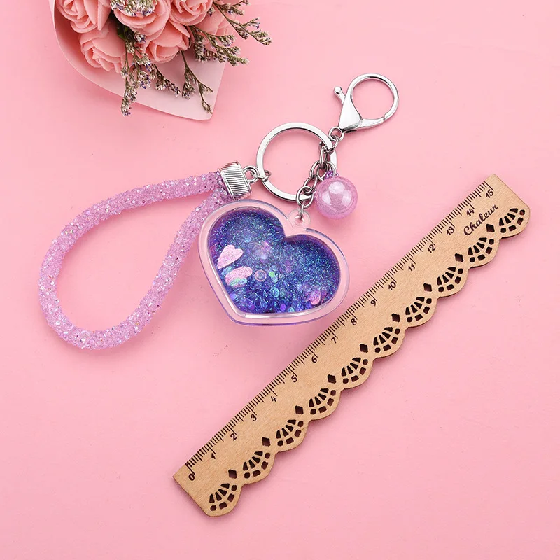 Heart Powder Moving Liquid Keyring Fantasy Keychain Glitter Quicksand Star Keychain Car Key Pendant Birthday Gift Purple