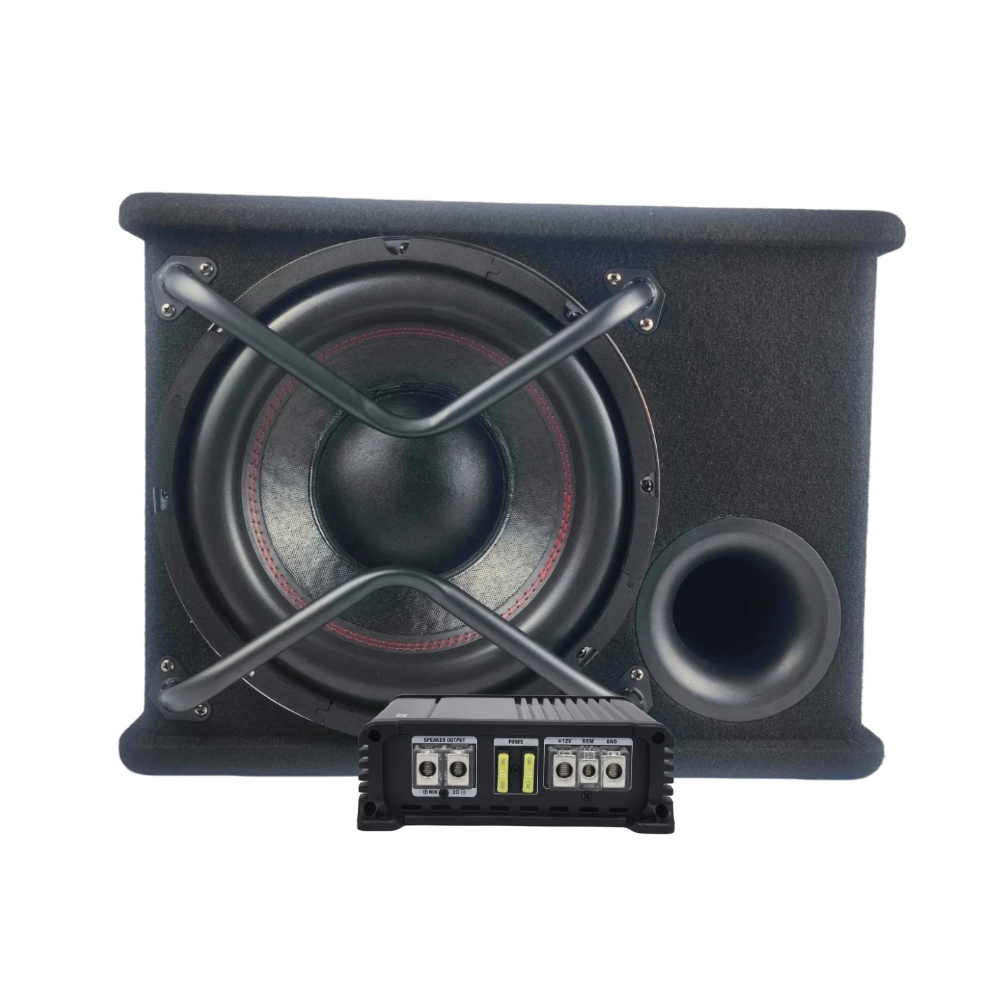 12 Inch Wooden Box Passive Subwoofer Combo, Single Channel Amplifier with Complete Wires for Car Sound Quality Upgrade