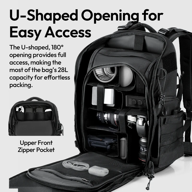 Ulanzi 28L BC007 حقيبة ظهر تكتيكية للتصوير الفوتوغرافي للكاميرا للسفر في الهواء الطلق لكاميرات كانون سوني ونيكون DSLR مع تصميم حزام #4