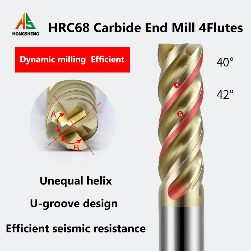 HRC68 1 2 3 4 5 6 8 10 Carbide Milling cutting Tools U shape Big Chip Remover Tungsten Steel Milling Cutter CNC Machine End mill