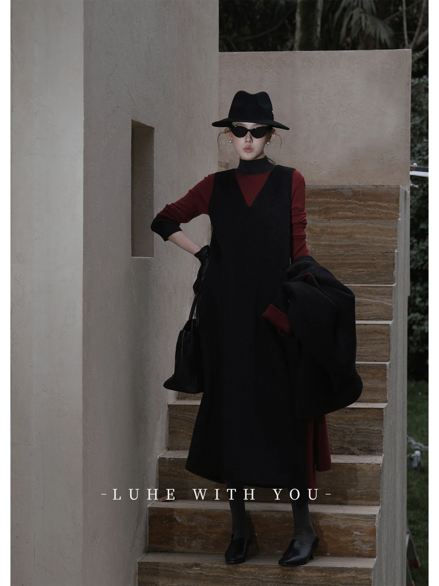 

Шерстяной вязаный свитер Luhe с геометрическим узором, высоким воротником и длинными рукавами, в стиле колор-блок, женский, модный, весна-осень-зима