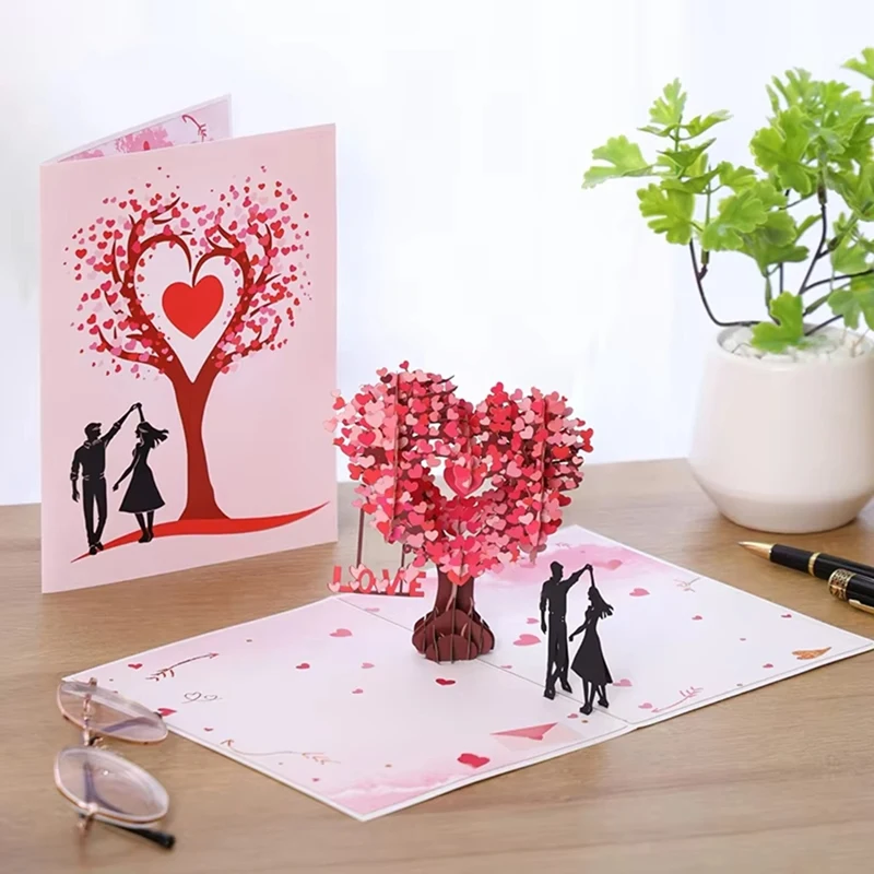 ABBN-3D Heart-Shaped Tree Valentine Card Duo Dance Stereo Greeting Card Couples Gift Card Wedding Invitation