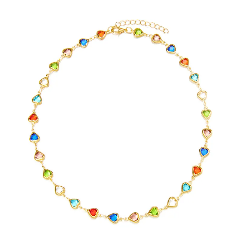 Exquisite bunte Kristall Herz Halsband Halskette für Frauen Charme Zirkon Metall Kette Halskette Party Geburtstag Schmuck Geschenk – Detail 6