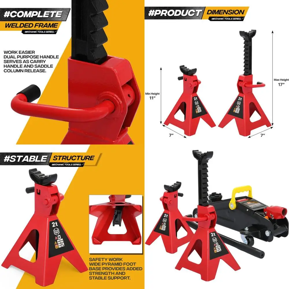 

Набор из 3 предметов: гидравлический домкрат на 2 тонны и подставки для внедорожников, пикапов - для обслуживания в гараже, красный/черный