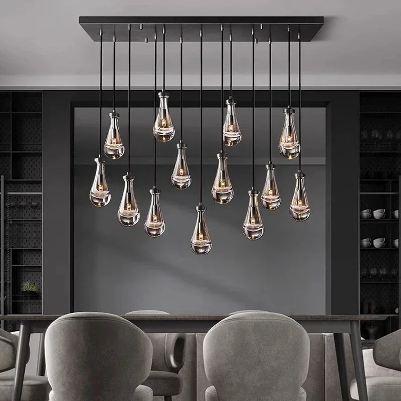 

Copper Chandelier Vintage Large Water Drop Crystal Lamp For Living Room Bedroom Study Hotel Villa Duplex Floor Ceiling Lamp