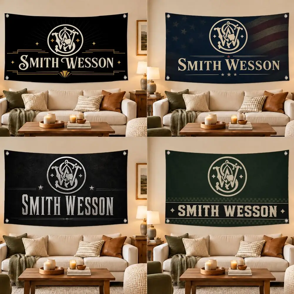 Brand Smith & Wesson Flags Modern Fabric Banner Pennants Apt Living Room Photo Corner Wall Ornament Deco