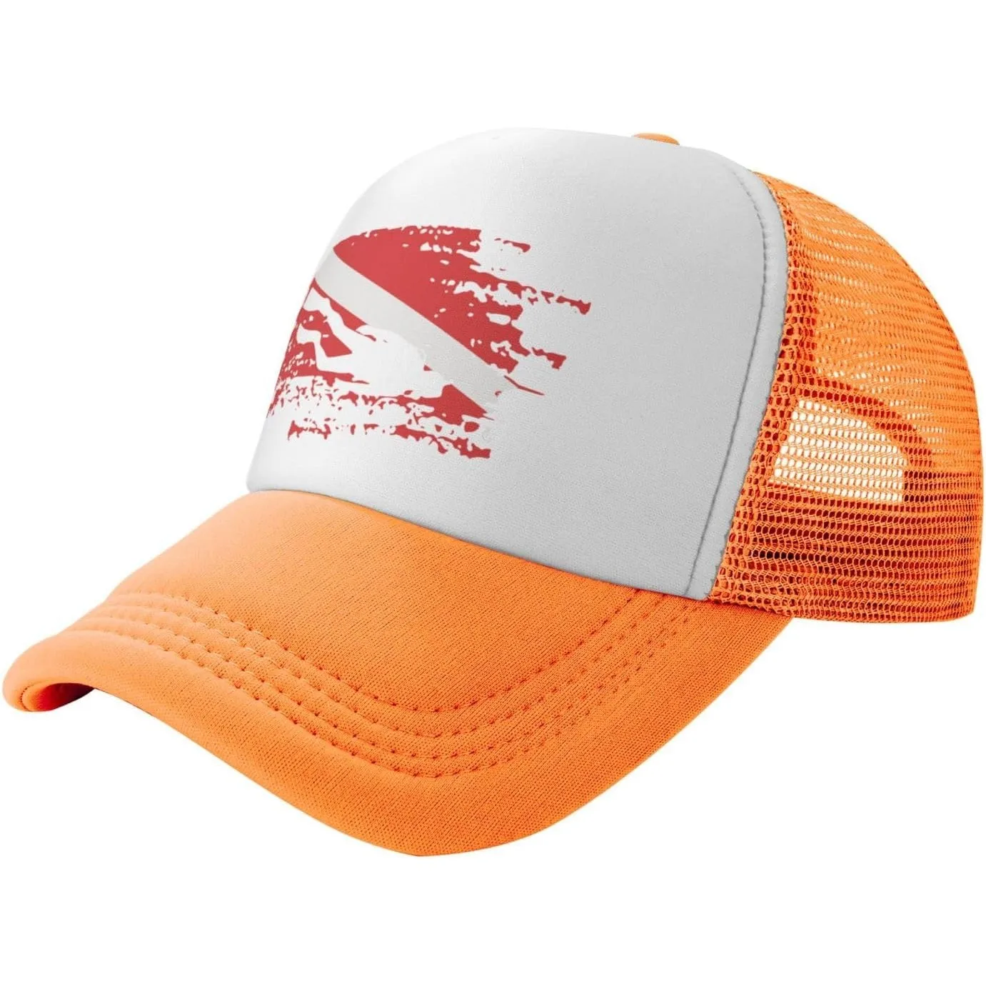 Scuba Diving Flag Distressed Mesh Trucker Hat Unisex Polyester Snapback Cap Outdoor Casual