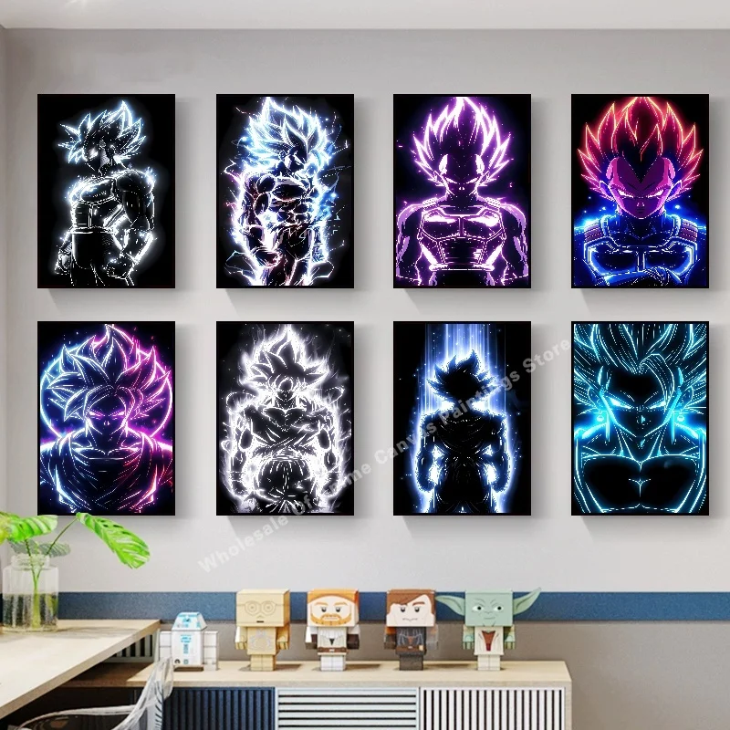 Anime Dragon Ball Wukong Neonowy Efekt Światła Plakat Wysokiej Rozdzielczości Druk Obrazu Kreatywna Dekoracja Ścienna do Domu Obraz