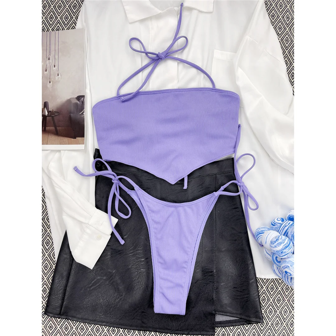 Neuer sexy, gepolsterter, gerippter Neckholder-Bikini, Damen-Badeanzug, zweiteiliger Bikini-Set, Badebekleidung, Badeanzug, Damen-Bikini V4027 – Detail 9