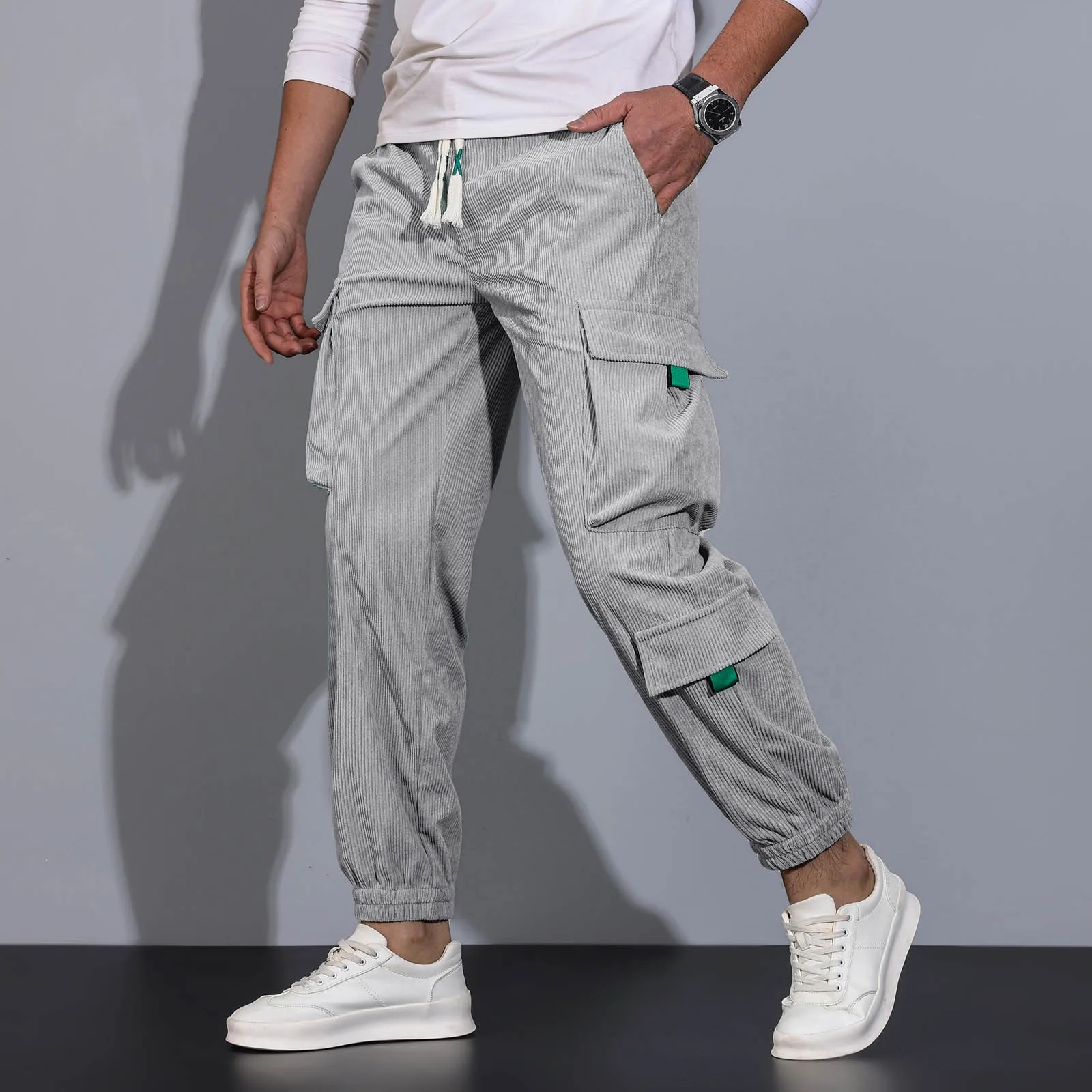 Men's Work Cargo Pants Loose Casual Warmth Corduroy Joggers Tech Pants With Pockets Vintage Jogging Sports Pants For Men