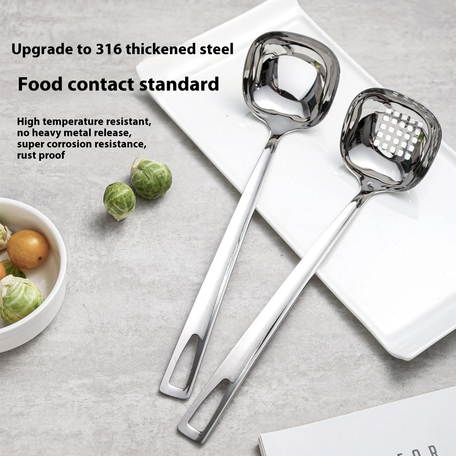 

316 Stainless Steel Soup Spoon Sieve Anti-Scalding Non-Slip Heat Resistant for Hot Pot Soup And Porridge Serving