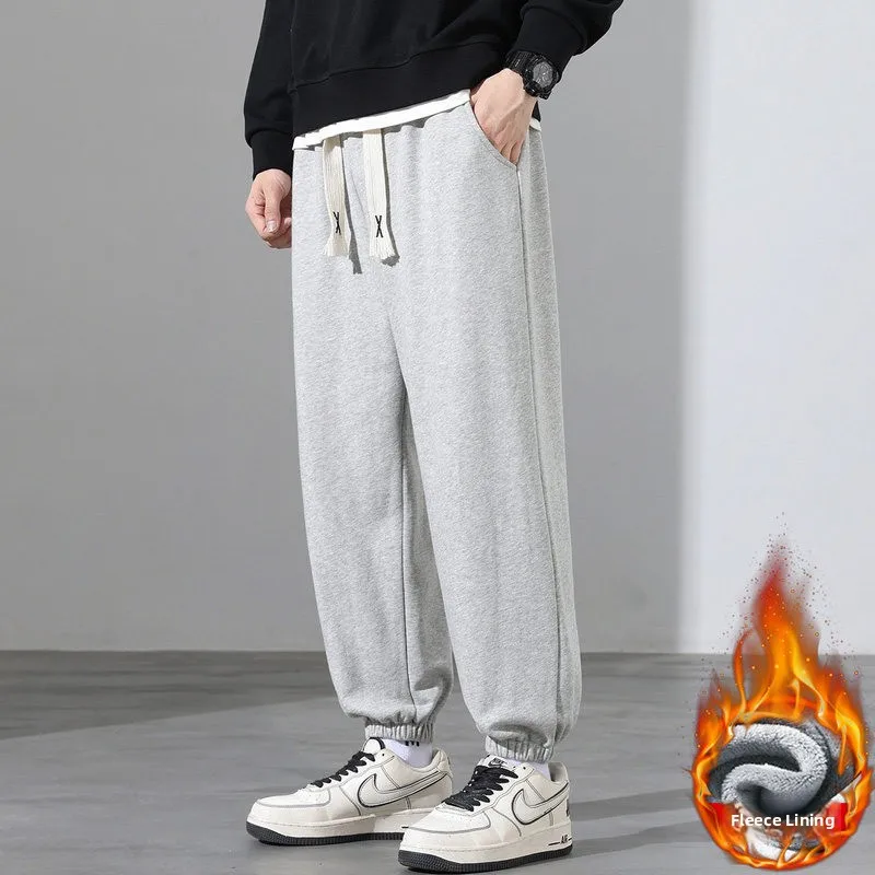 

Зимние спортивные брюки Thiened Fce для молодых мужчин, повседневные прямые брюки с завязками, однотонные брюки для отдыха