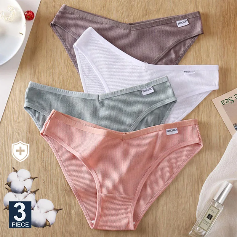 FINETOO 3PCS/Set Women Panties Cotton Deep V Waist Female Underwear M-4XL Woman's Brief Cotton Panty Intimate Underpant Lingerie