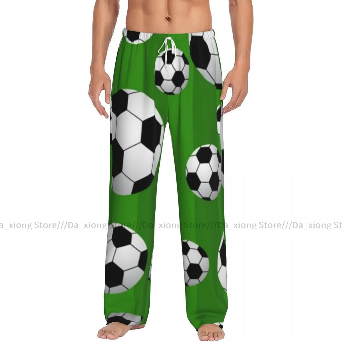 Pijama informal para hombre, pantalón largo con cintura elástica holgado, patrón de balón de fútbol, ropa de dormir acogedora, pantalones de salón para el hogar