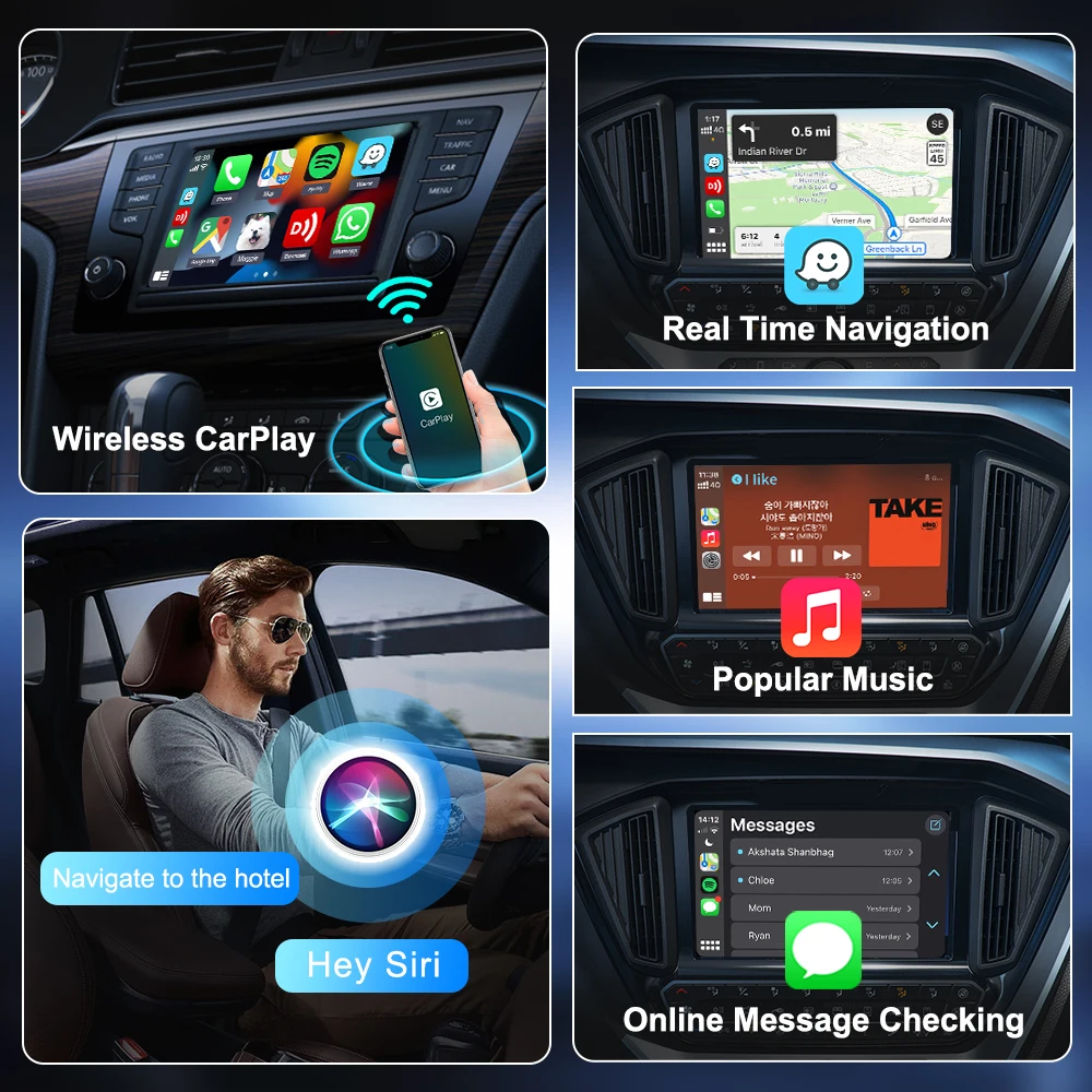 Carlinkit Wireless CarPlay Dongle Mini Adapter bezprzewodowy przewodowy do bezprzewodowego CarPlay Car Smart Box Plug And Play Waze Spotify iOS17