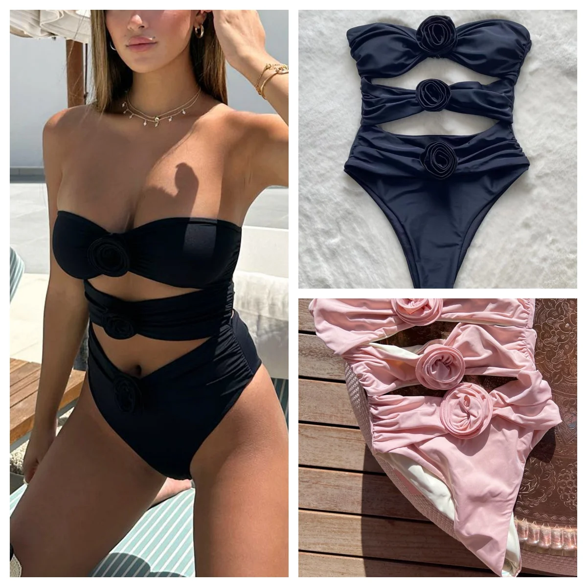 Bikini d'été à fleurs 3D pour femmes, maillot de bain avec push-up, ensemble deux pièces, tenue de plage, pour baigneurs, nouvelle collection