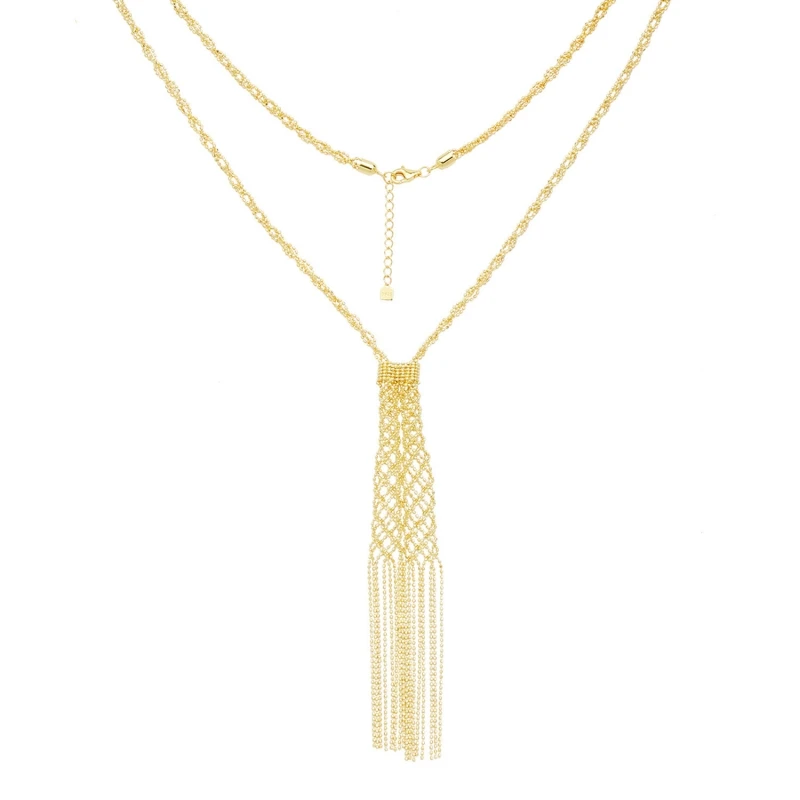 

Bellux Italian vintage S925 silver heavy craftsmanship tassel lace mermaid fish tail sweater chain gold necklace