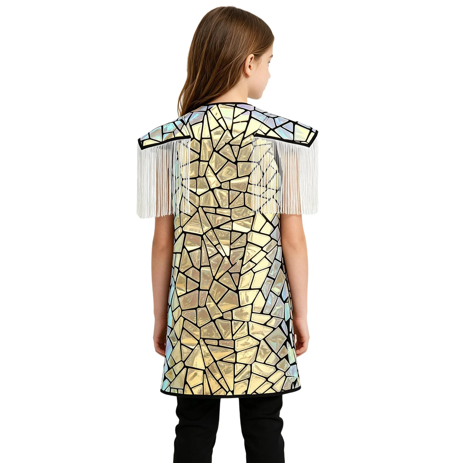 Boys Girls Model Fashion Jazz Dance Coats Tassel Open Front Shiny Coat Stage Performance Fashion Show Kids Hip-hop Outfits