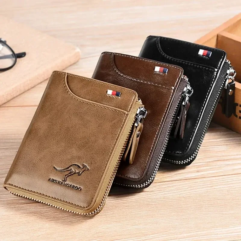 

Mens Wallet Leather Business Card Holder Zipper Purse Luxury Wallets for Men RFID Protection Purses Carteira Masculina Luxury