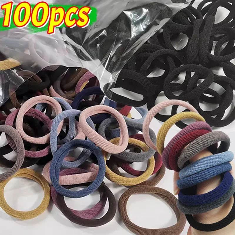 50/100Pcs 4Cm Vrouwen Meisjes Basis Haarbanden Eenvoudige Effen Kleuren Elastische Hoofdband Haar Touwen Banden Haar Accessoires Paardenstaart Houder