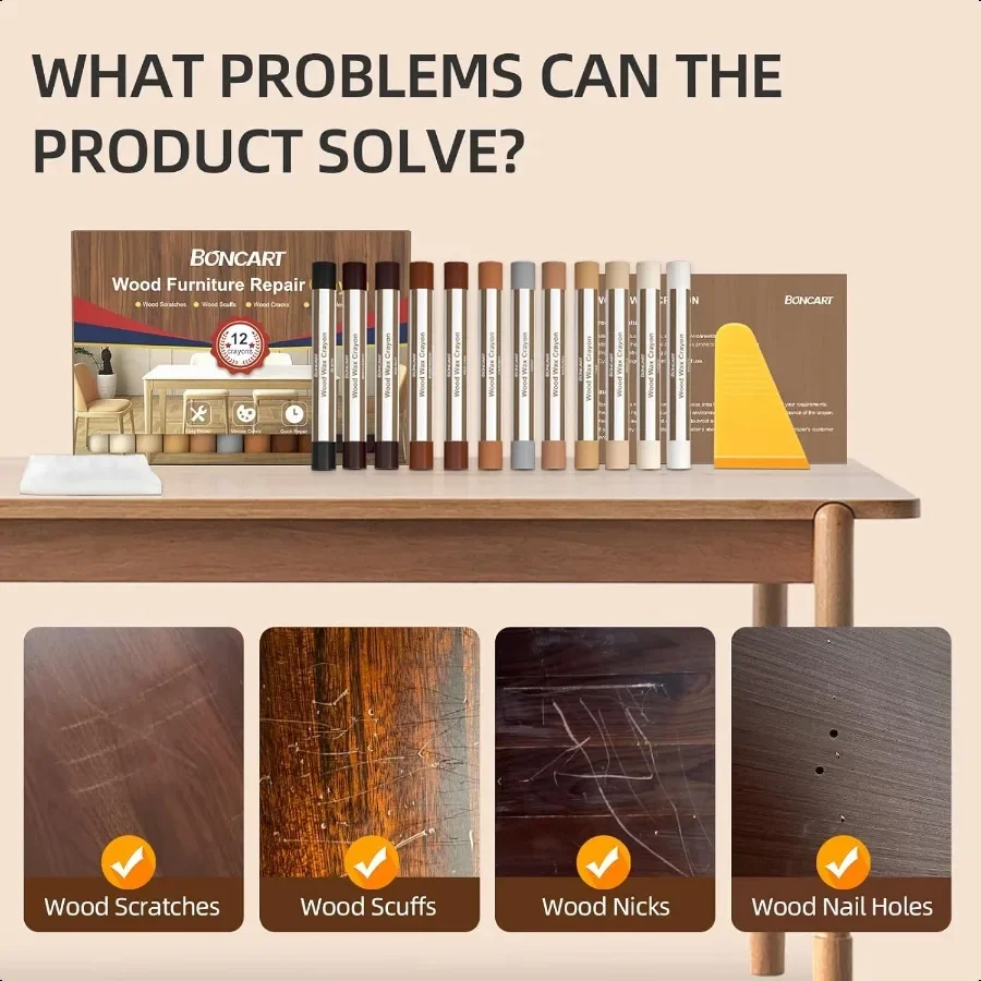 أعواد حشو الخشب 12 لونًا أقلام شمع خشبية لإصلاح الخدوش والشقوق وفتحات الأظافر على كابينة أرضيات الأثاث الخشبي