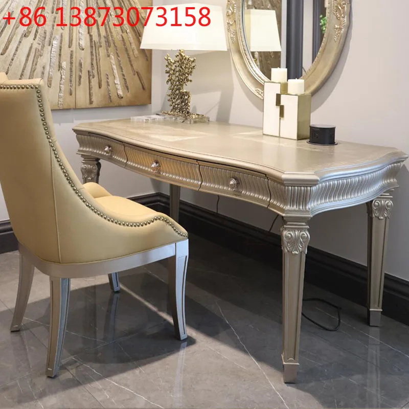 American retro oak desk champagne engraved writing table French desk