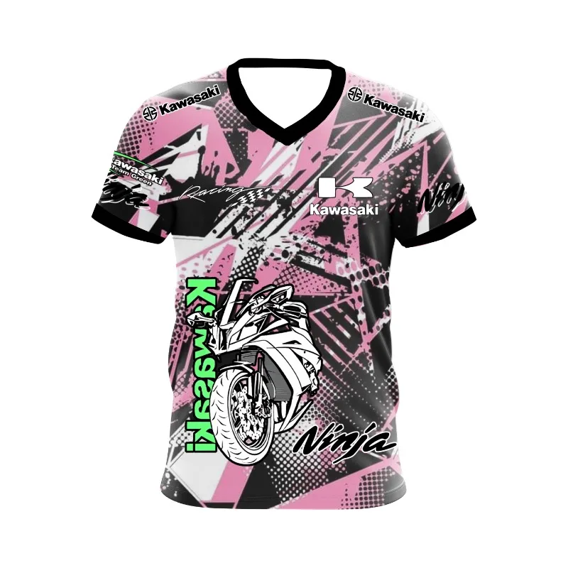 2025 الصيف دراجة نارية الرياضة كاواساكي دراجة نارية فريق شعار في الهواء الطلق على الطرق الوعرة المنافسة المشجعين الرجال سباق الدراجات النارية تي شيرت