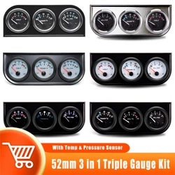 52mm Triple gauge 3 in 1 Volt Meter + 100-250℉ water Temp Gauge+0-100psi Oil Pressure Gauge & Oil Temperature Gauge With Sensor