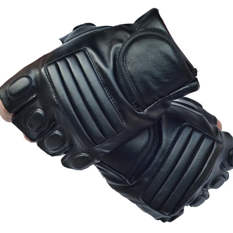 Men Half Finger Black Washable PU Leather Gym Fighting Glove Climbing Sport Fitness Cycling Mitten G141