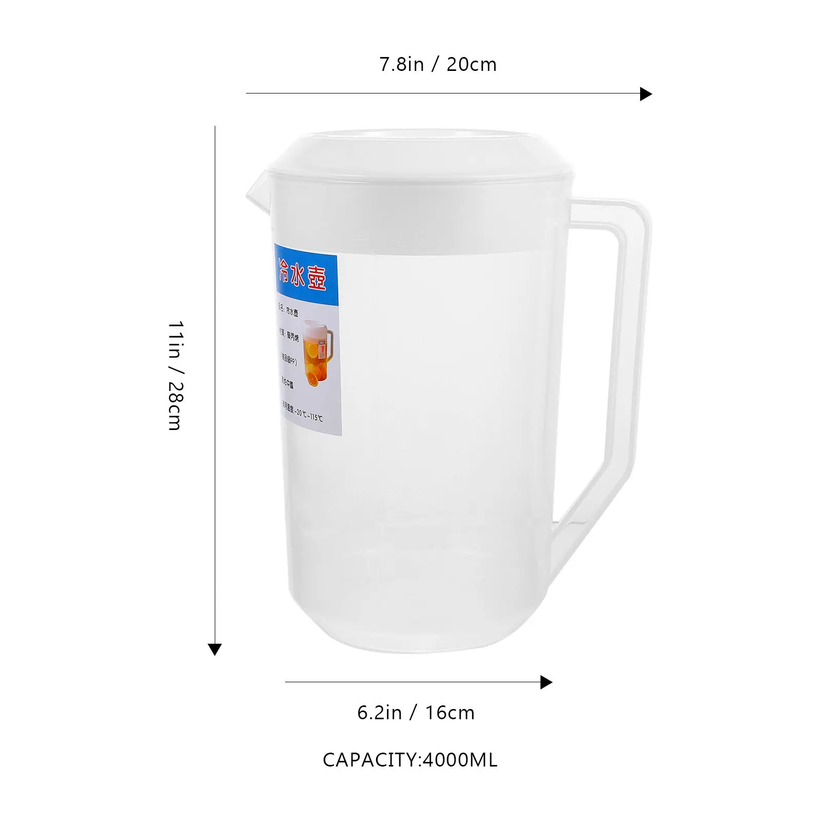 Water Pitcher Large Capacity Reusable Plastic Lightweight Ergonomic Handle Beverage Jar for Cold Lemonade Iced Tea Juice