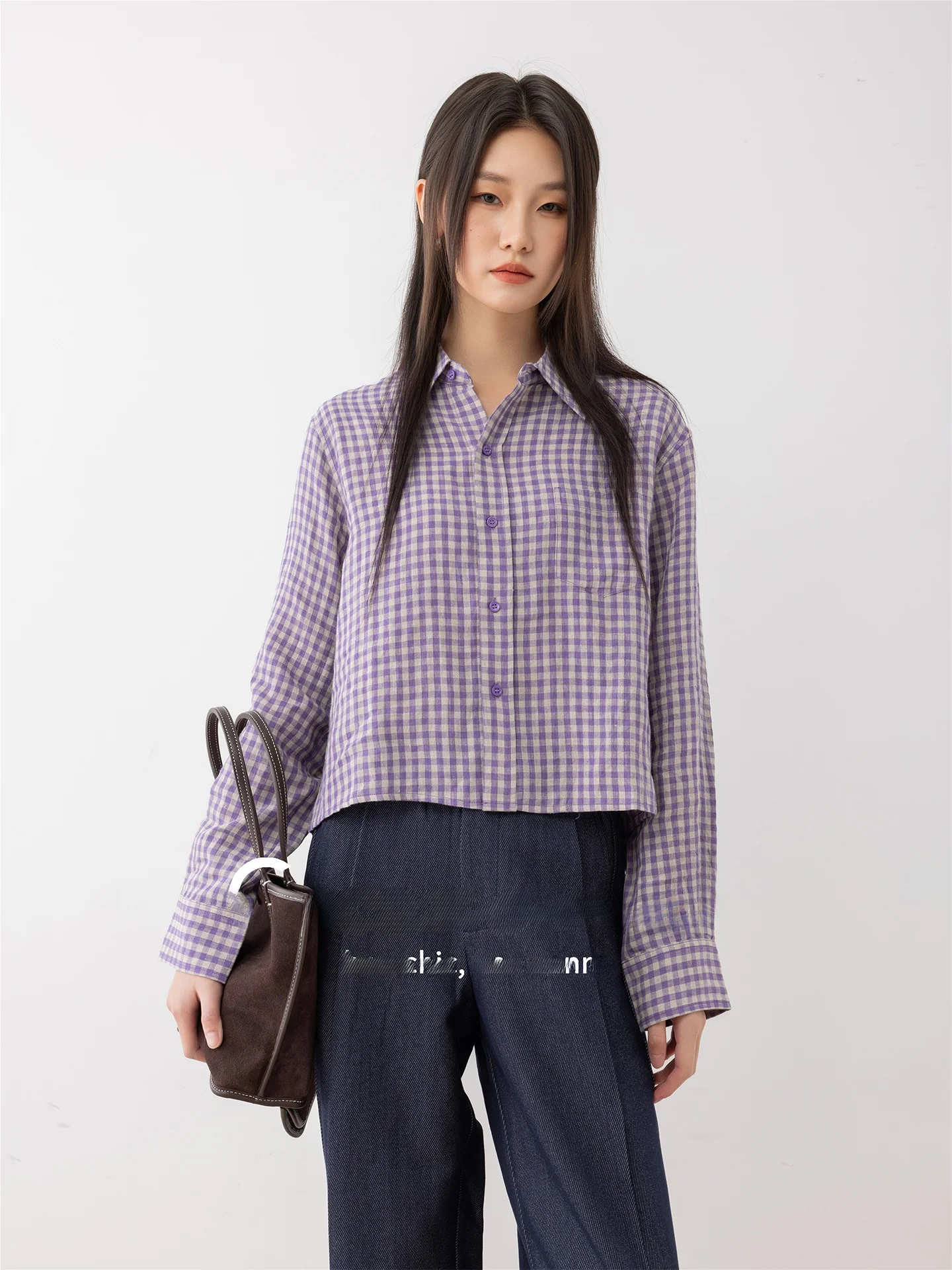 

Faionable Linen Ne Plaid irt Women's Retro Top ZONE Lav 00% Linen Casual Sle Breathable Skin-Friendly or...