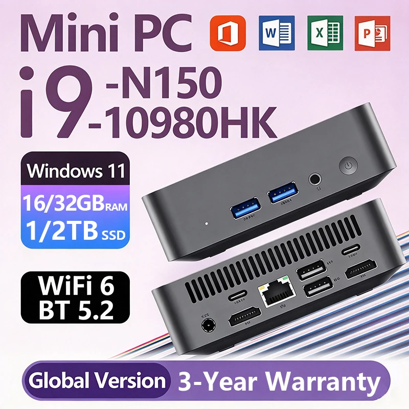 미니 PC, 인텔 코어 i9-10980HK, 인텔 N150, 윈도우 11, 휴대용 컴퓨터, 16GB/32GB DDR4, 1TB SSD, Wi-Fi 6, 게이밍 PC, 사무용 데스크톱