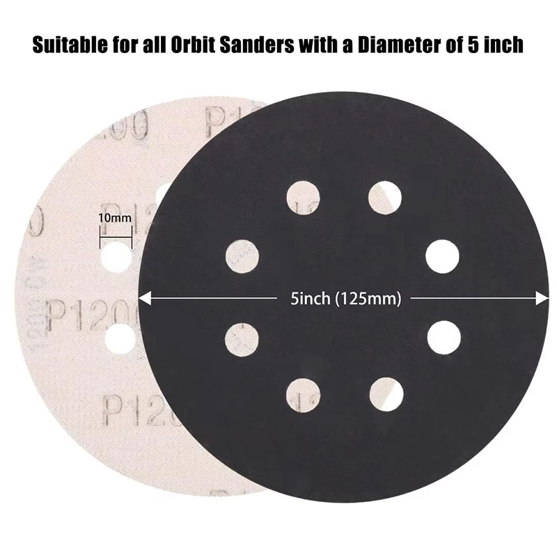 10個入り 5インチ 8穴 125mm 水/乾式研削ディスク サンドペーパー マジック式 サンディングディスク 60-10000グリット サンディングペーパー 研磨工具