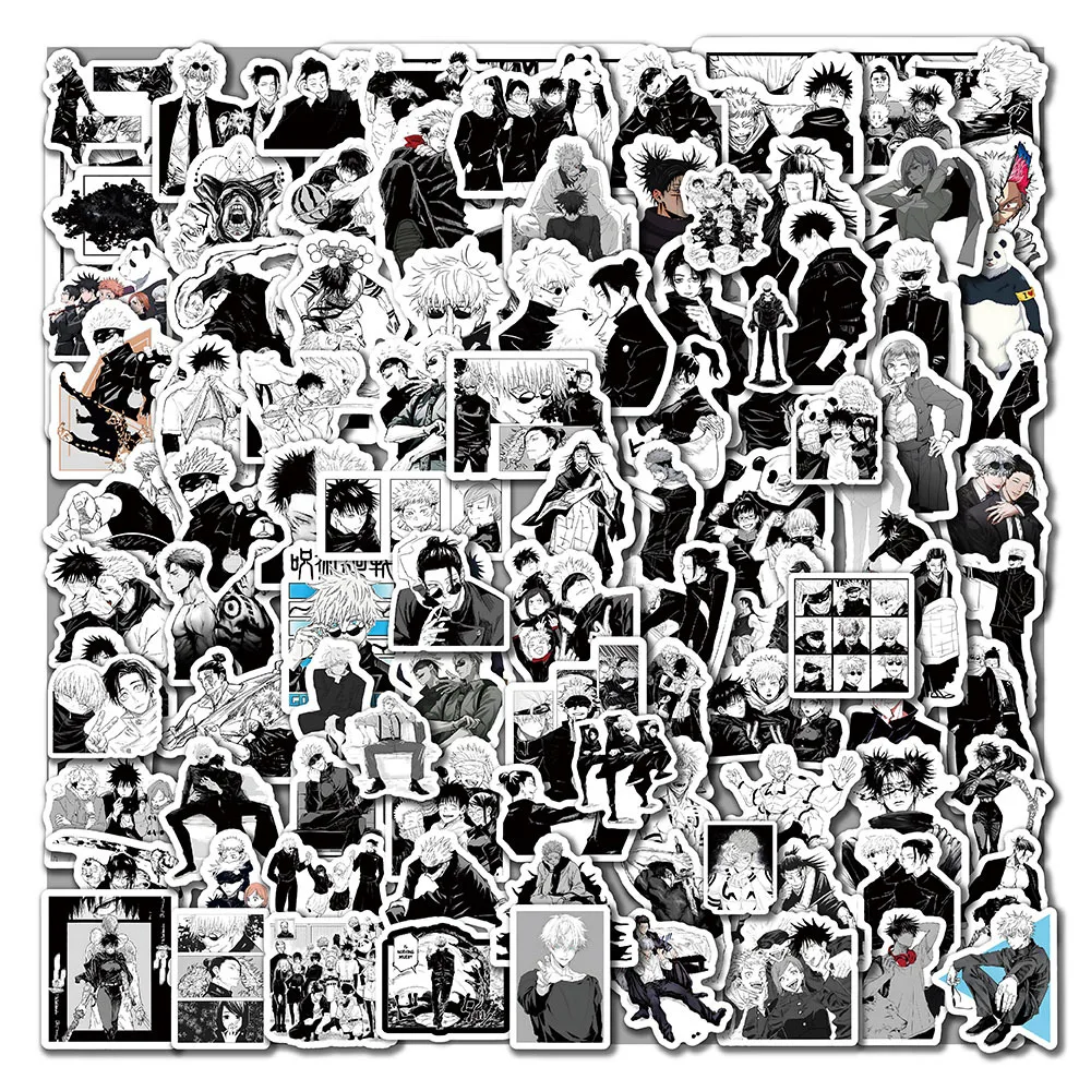 100pcs Black and White Jujutsu Kaisen Cartoon Kawaii Stickers Phone Case Luggage DIY Decorative Supplies Waterproof Stickers