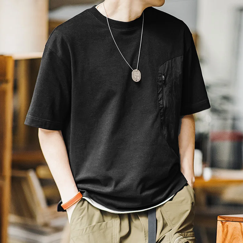 Maden Heavyweight 300g Patchwork Pocket T-shirts Men Outdoor 100% Cotton T Shirt Black Oversize Gorpcore Tops Summer Tees