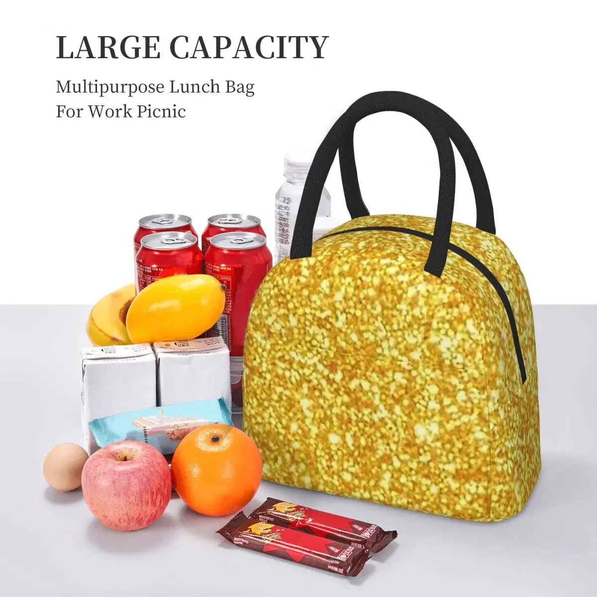 Gold Glitter Insulated Lunch Bag for Kids School Cooler Thermal Food Box Tote Portable Lunch Boxes Container