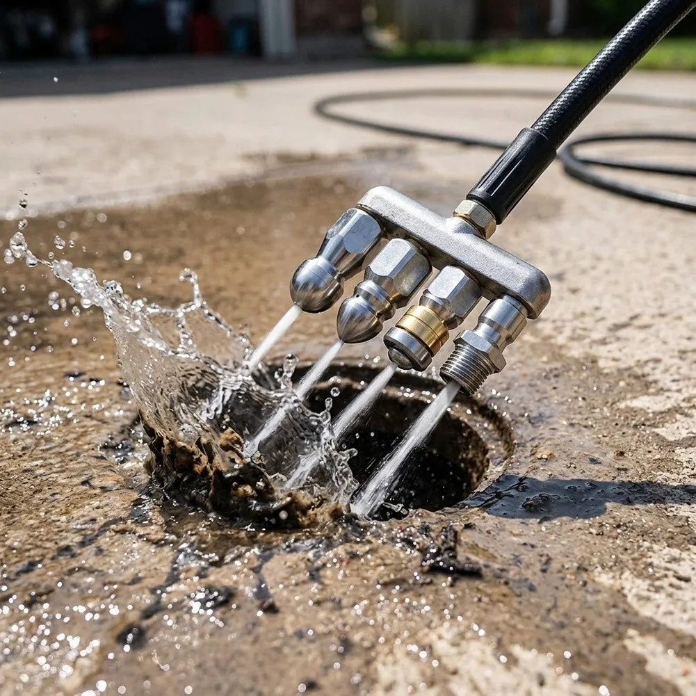 Drain Cleaning Nozzle Stainless Steel Rated 5000 PSI - Quick For Connect Design for Easy Integration with Pressure Washers