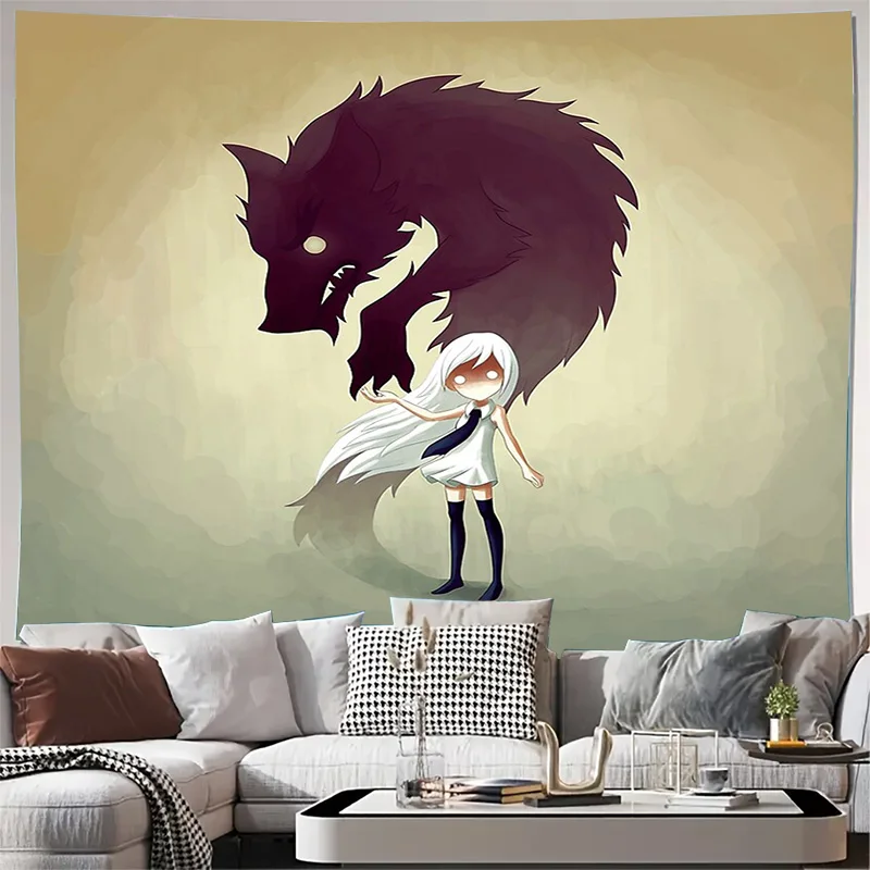 

Аниме гобелен волк девушка настенный японский декор манги каваи комната эстетическое фэнтези искусство домашний декор в общежитии фон для косплея Un