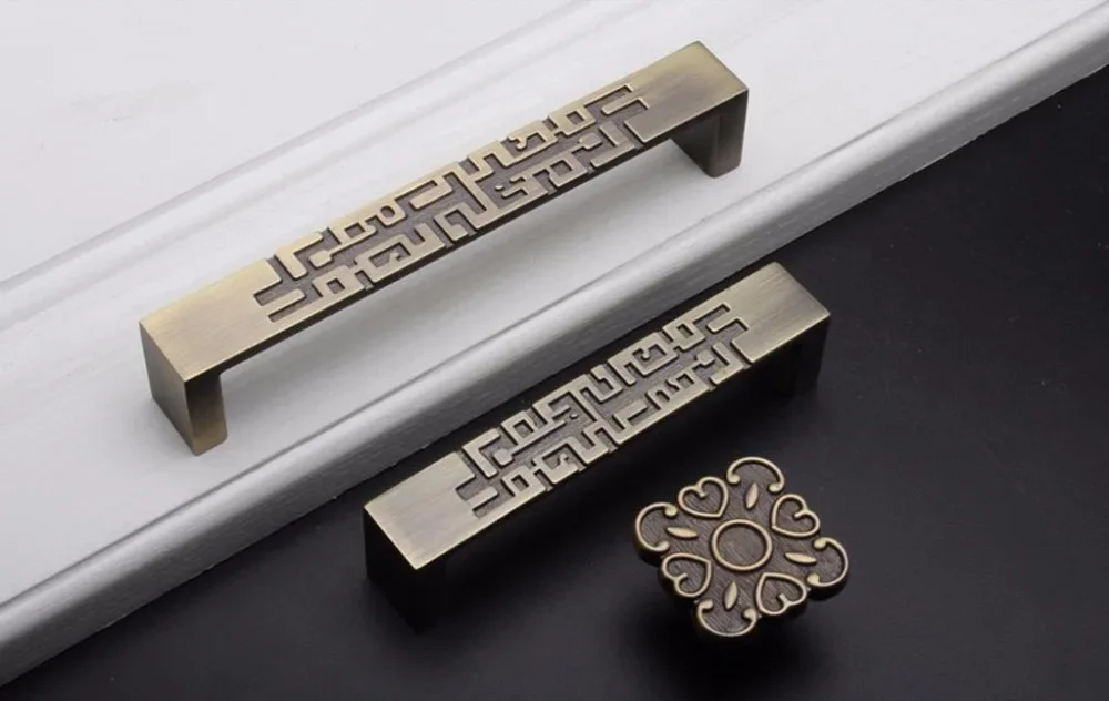 2 pcs Chinese Style Drawer Drawer Pull Handle Bronze Unique Cabinet Handles Knobs Kitchen Door Handle Furniture Hardware
