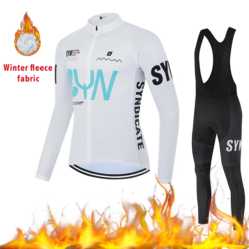 

New SYN Men's Cycling Suit Set Winter Plush Cycling Jersey Cycling Paddle Windproof and Warm Cycling Jacket Long Set