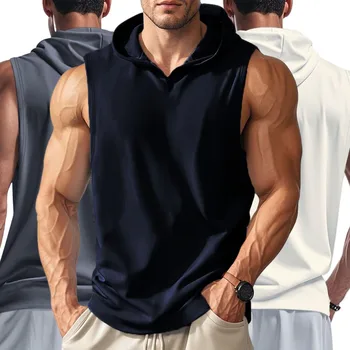 Gym Solid Color 2026 Brand New Men's Tank Tops Vest Sleeveless Tees For Male Hooded Man Vests Tops Hip Hop Men Tank Top T shirt
