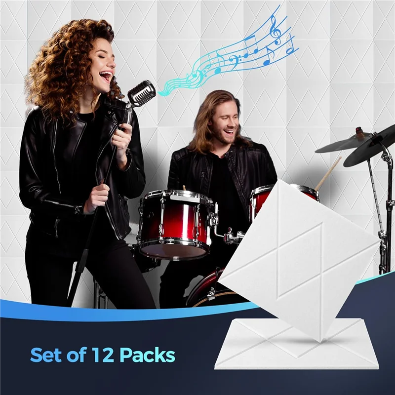 

RTSHE-12 Pack Acoustic Foam Panels Soundproof Wall Panels Self Adhesive Soundproof Wall Panels 12X12x0.4Inch, For Walls Home, Of