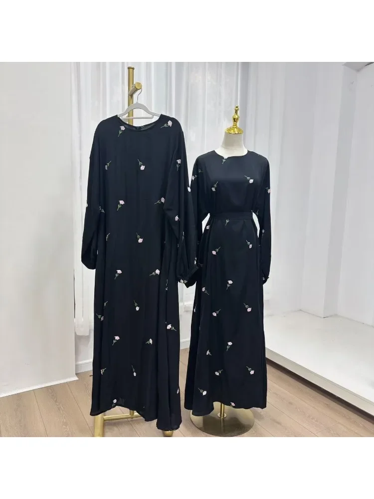 Robes musulmanes de luxe brodées de fleurs pour femmes, Kaftan Abaya dubaï, Robe africaine arabe, vêtements de prière, Caftan Marocain, Robe noire
