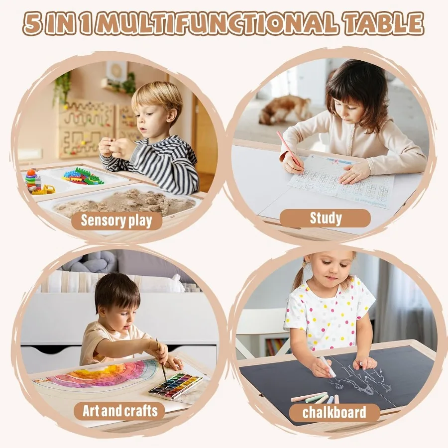 Surface de vernis de Table sensorielle avec 7 jouets de sable, activité pour tout-petits, bacs de rangement de Table de sable, cadeaux pour garçons et filles