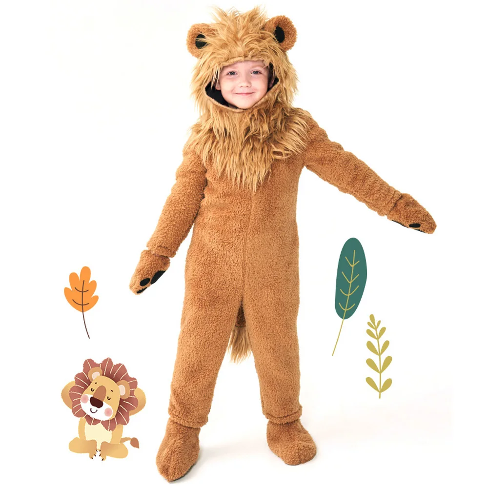 

Children Boys Cute Little Lion Jumpsuit Halloween Cosplay Costume Animal Fur Sweater June 1st Stage Show Hairy Clothing